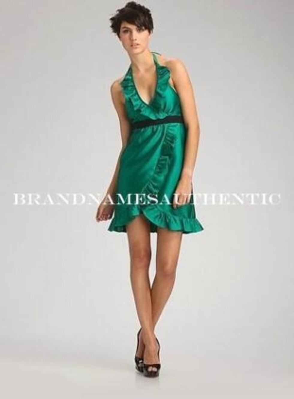 Tibi Dress Women's Apx Sz S Ruffled Halter Mini Sleeveless Solid Green